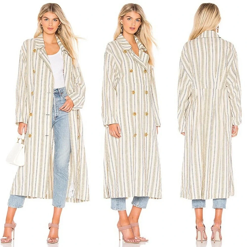 Free People Sweet Melody Trench Coat Long XS Double Breasted Capsule Minimalist